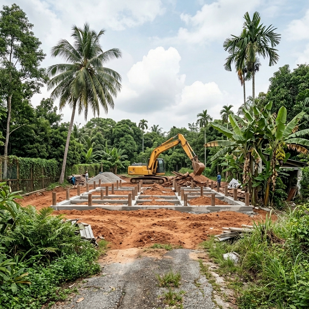 Excavation and flat ground construction site