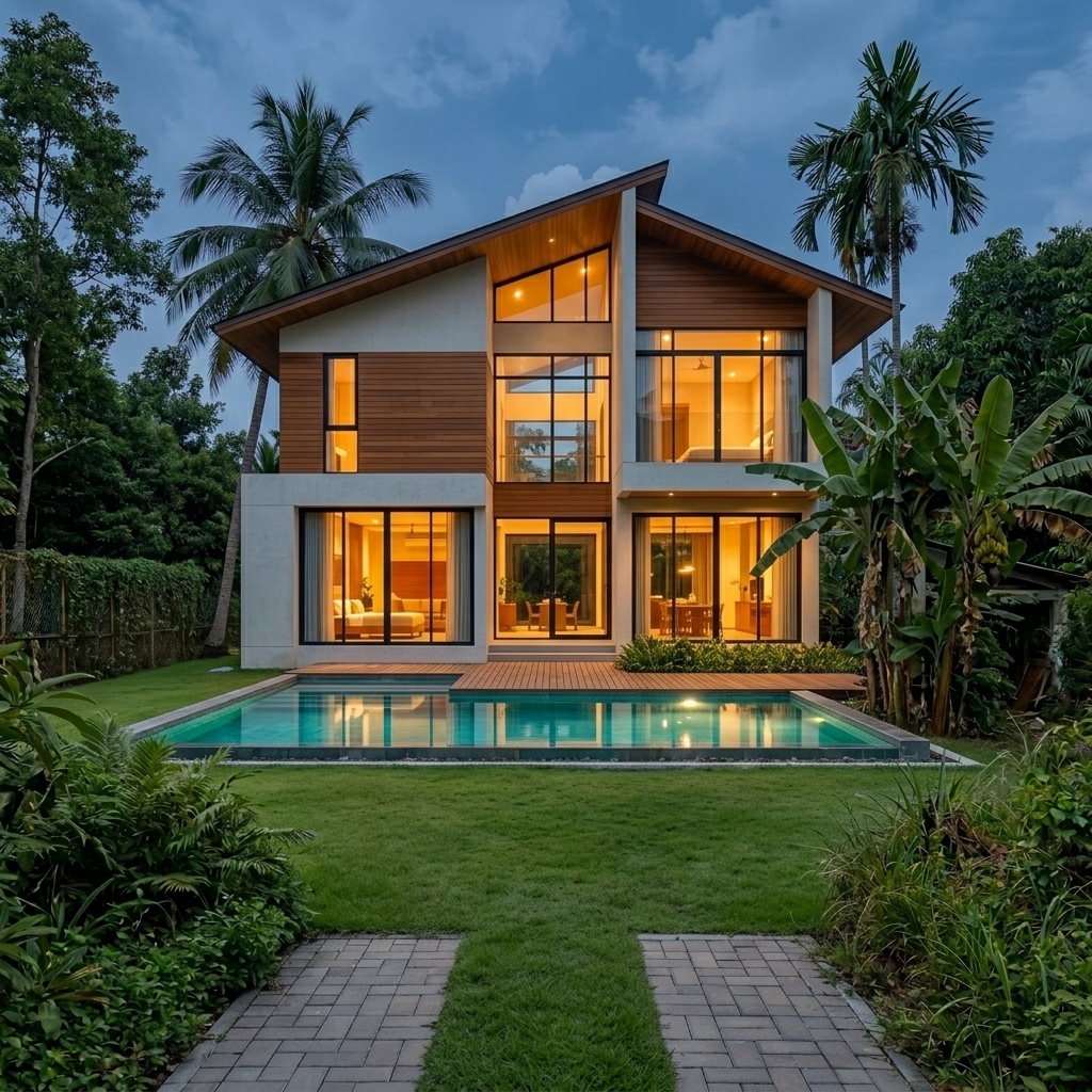 Completed luxury modern bungalow exterior